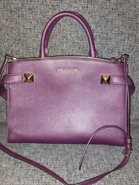 Michael Kors Purple Saffiano Leather Satchel with Gold Hardware